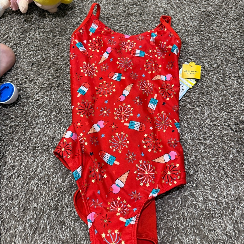 🍫Cat & Jack Red Swimsuit with Ice Cream and Fireworks
